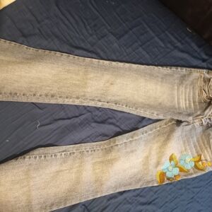 Jou Jou Light Blue Straight Leg Distressed Jeans with Embroidery